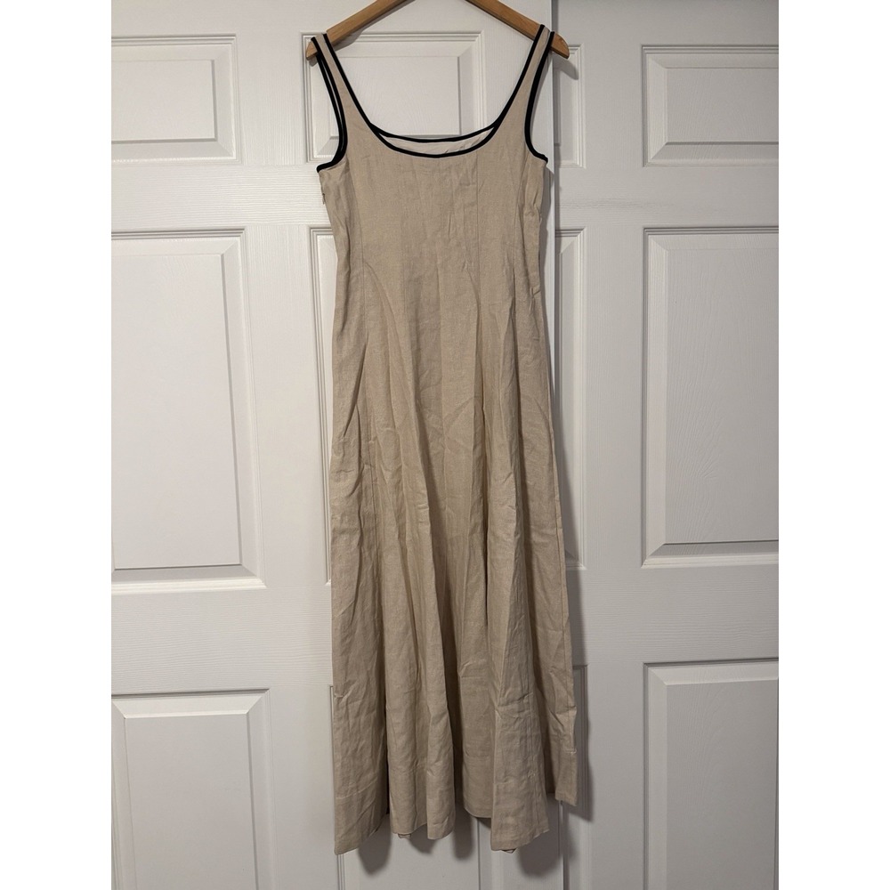 Zara Beige Black Trim Tank Maxi Dress Resort Beach Linen Capsule European